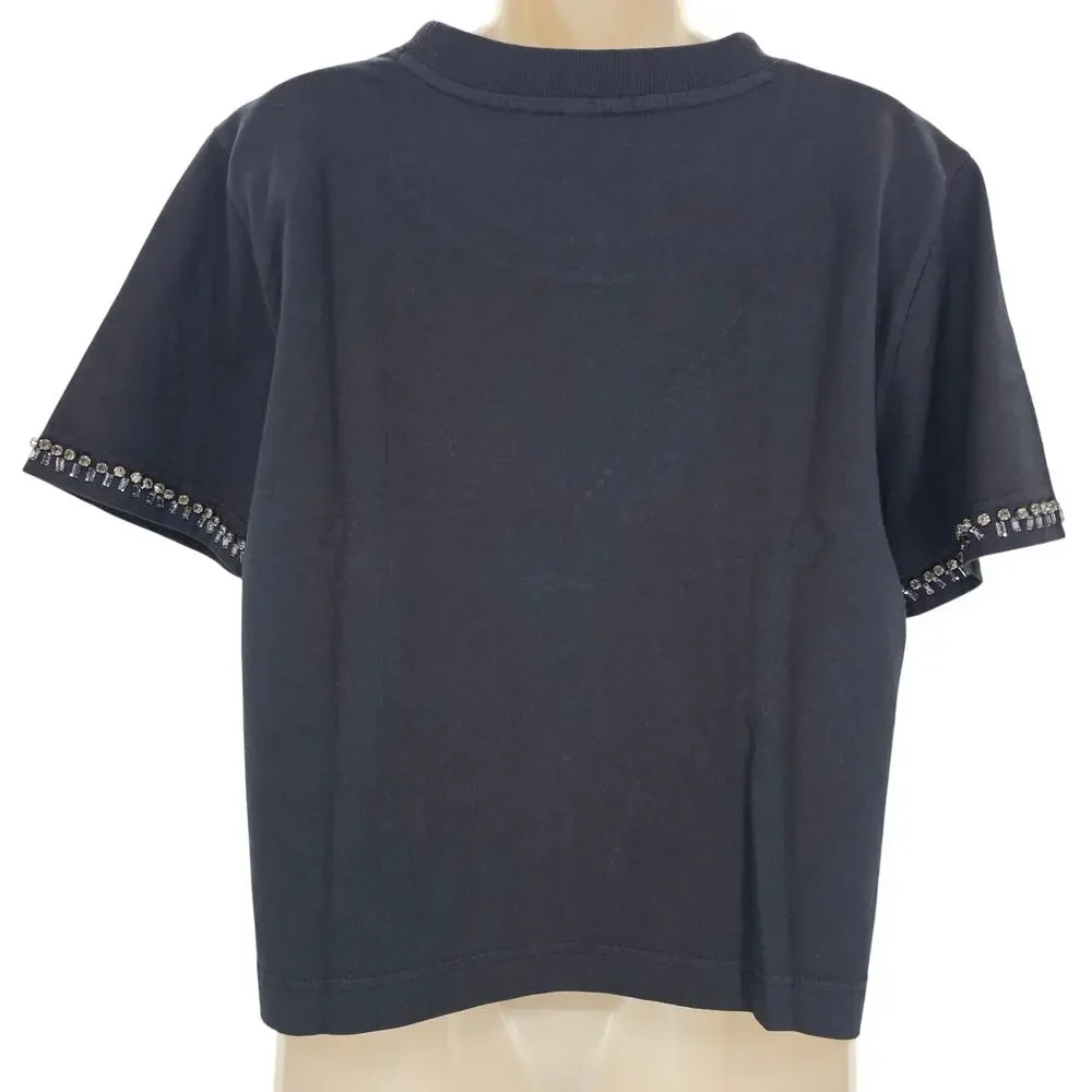 J. Crew Womans size M Relaxed Crystal Embellished Crop T-Shirt Black CD118 NEW